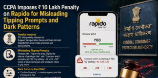 CCPA Imposes Rs 10 Lakh Penalty on Rapido for Misleading Tipping Prompts and Dark Patterns